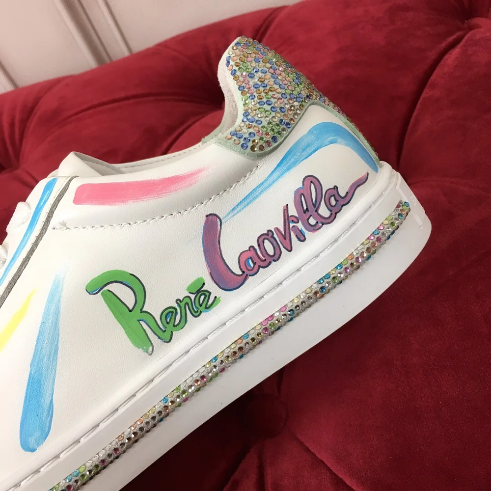 

Hot Sale Women Shoes Spring/Autumn Little White Shoes Platform Sneakers Lace Up Graffiti White Sneakers Zapatos De Mujer