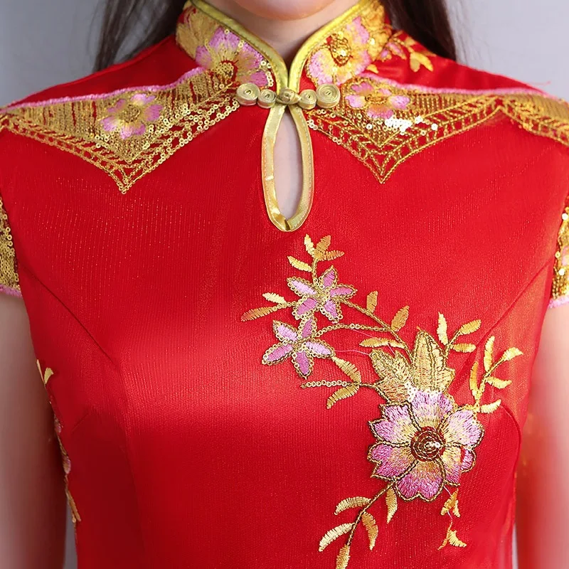 

Party Cheongsam Red Oriental Evening Dress Chinese Traditional Style Women Elegant Qipao Sexy Long Robe Retro Vestido S-3XL