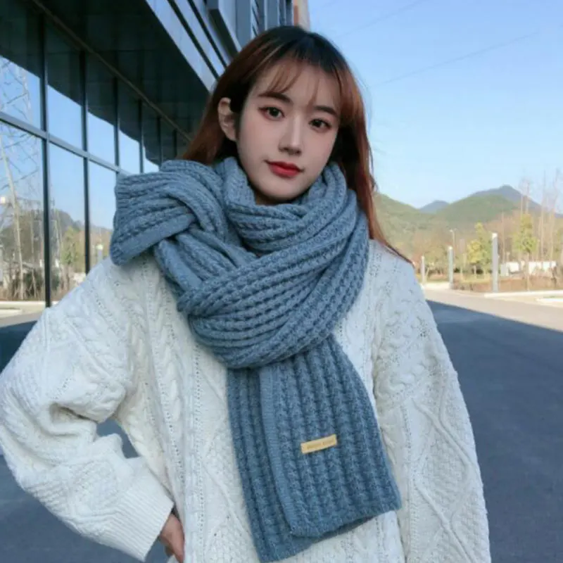 

Large Size Couple Scarf Accessories Men Women Winter Thick Wool Knitted Scarf Scarf Striped Knitted Solid Color Shawl Scarf