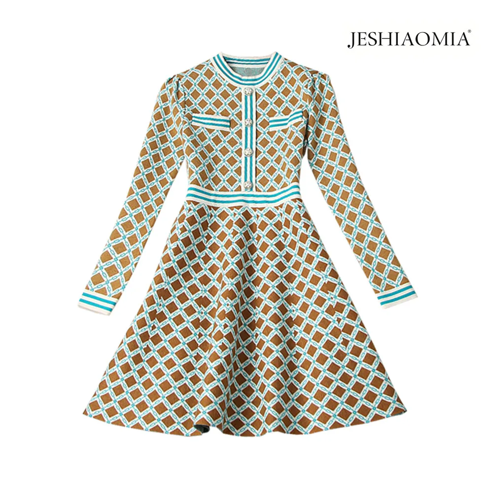 Осень 2020 вязаное платье с круглым вырезом и длинным рукавом 2 цвета|Женские