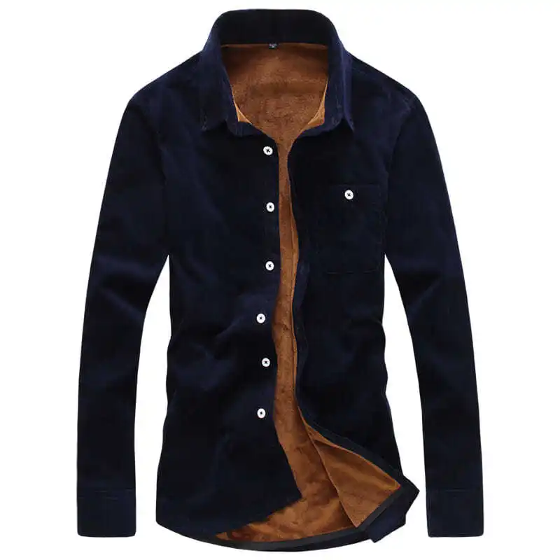 Fall/winter Solid Color Pure Cotton Corduroy Shirt Men's Plus Velvet Warm Long-sleeved Shirt Corduroy Shirt Jacket