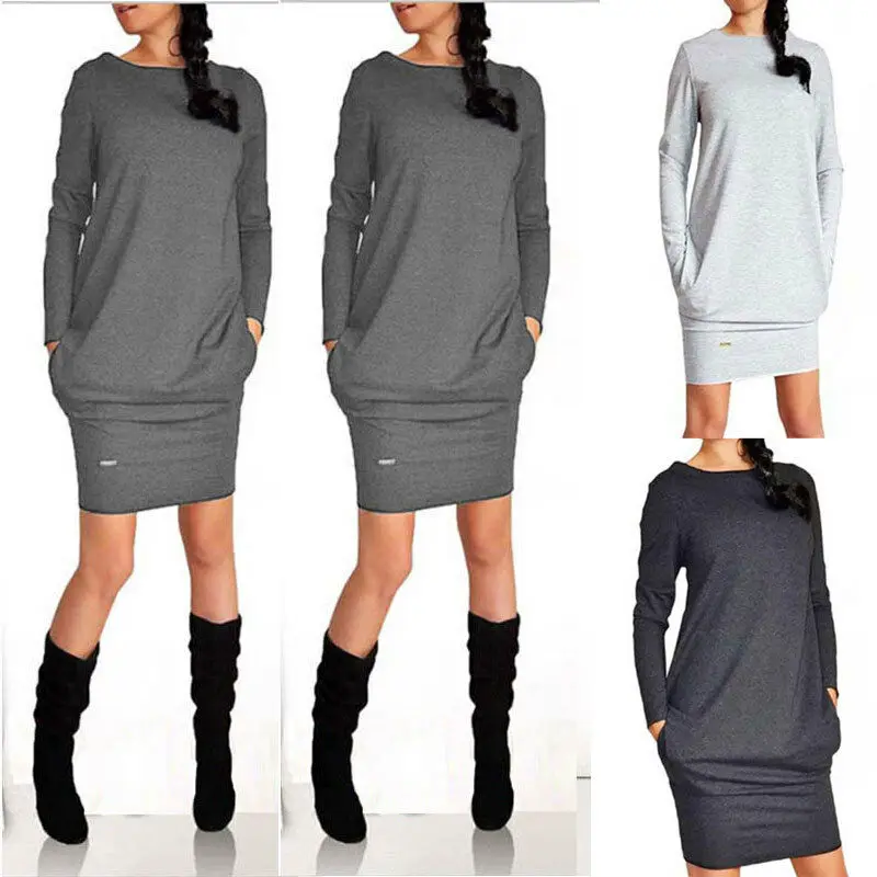 Женская туника с длинным рукавом однотонный вязаный длинный свитер джемпер