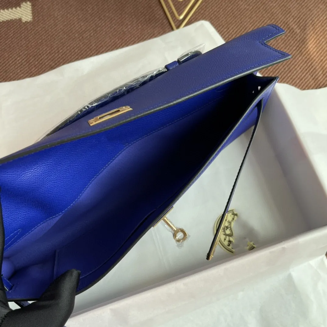 

Handmade Luxury HandBag,Brand Purse,31cm Keily Cut bag,Blue electric Color,Epsom Leather, Fast delivery