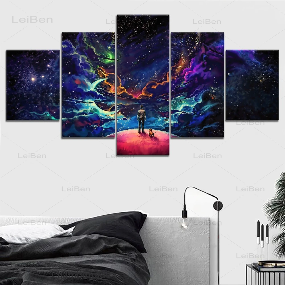

5 Piece Wall Art Posters Color Fantasy Starry Sky Canvas Paintings Home Decoration Living Room Night Scene Prints and Pictures