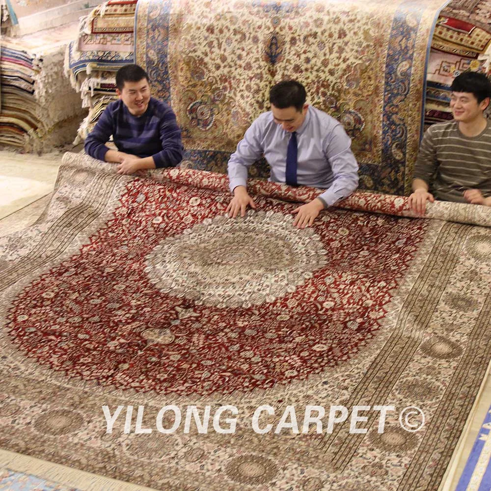 Koop YILONG 9'x12 'perzische Handgemaakte Zijden Rug Luxe Klassieke Perzische Rode Medaillon Tapijt (WY320A9x12)
