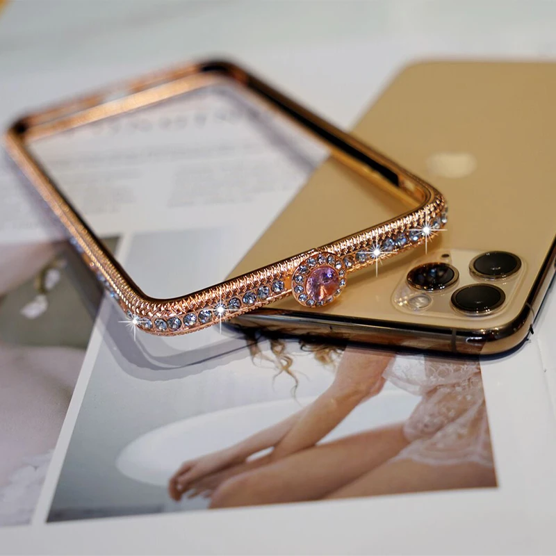 Металлический бампер с блестящими бриллиантами для iPhone 11 Pro Max блестящий чехол