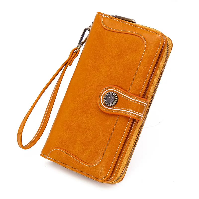 

New Women Fashion Wallet Lady Retro Oil Wax Skin Long Coin Purse Lady Clutch Multifunction Phone Bag Leather Purse