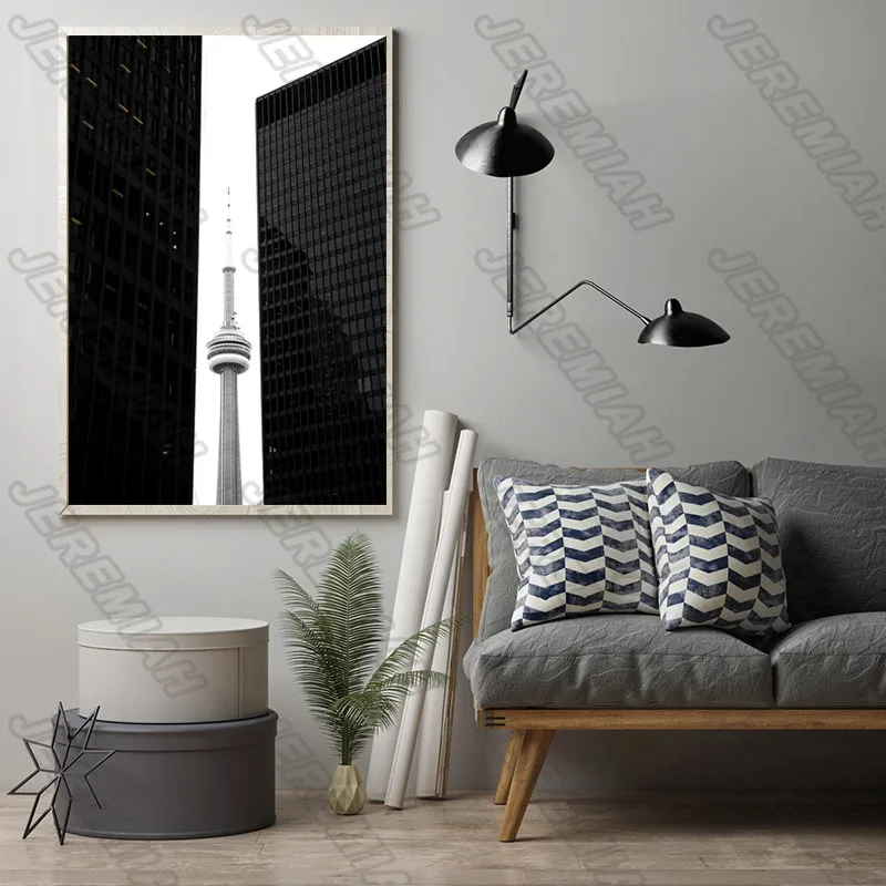 

Black Tower Building Poster Nordic Style Wall Art Canvas Print Painting Modern Home Decoration