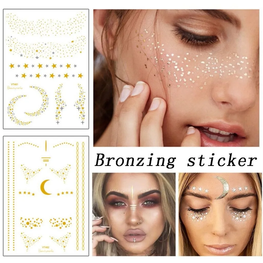 Водонепроницаемая Временная наклейка на Рождество Хэллоуин лицо Золотая фольга