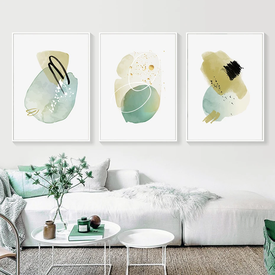 

Wall Art Canvas Prints Abstract Minimalist Watercolor Teal and Peach Paintings Pictures for Bedroom Living Room Home Decoration