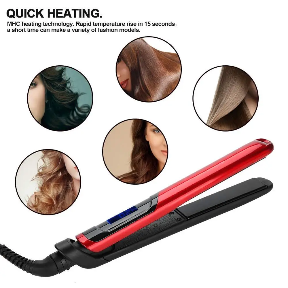 

2 in 1 Titanium Flat Iron Hair Straightener Straightens & Curls Fast Heating Curling Iron Ionic Ceramic Women Hair Styler