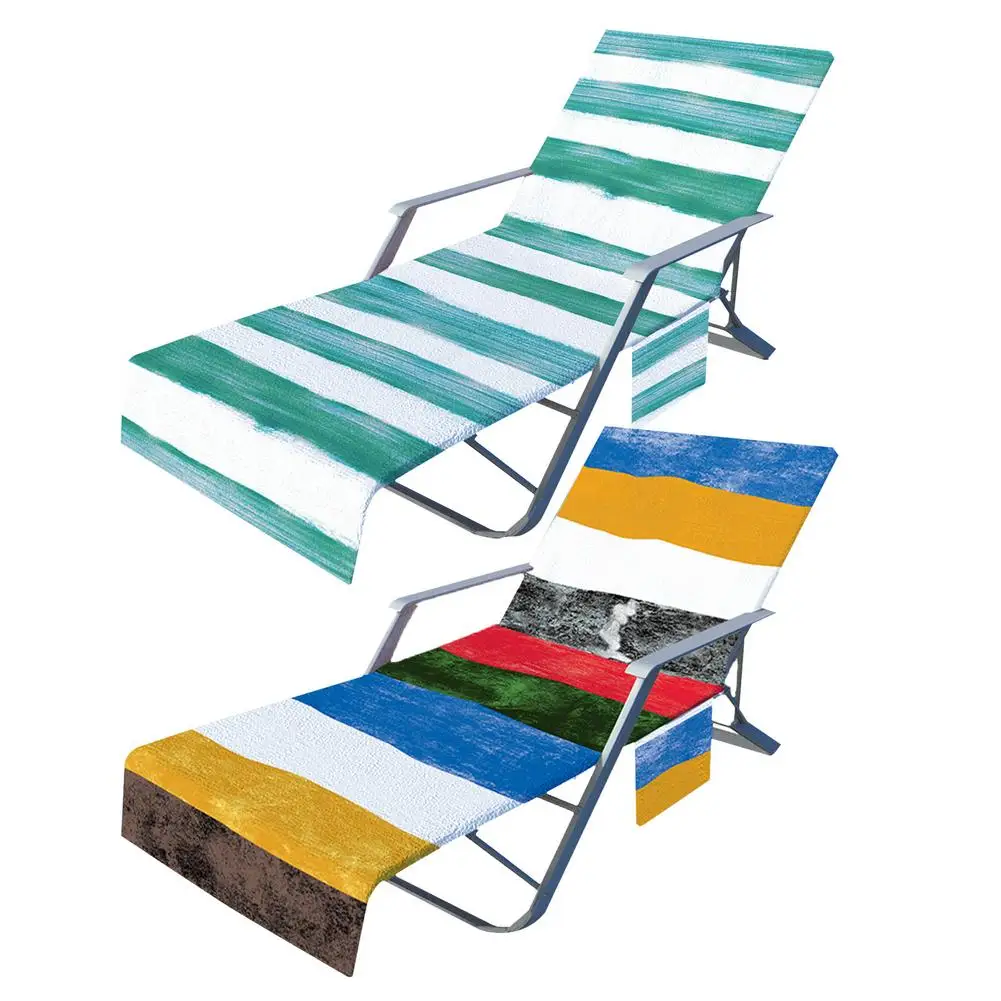 

Portable Beach Chair Cover Microfiber Large Size 210*75cm Quick Drying Sun Lounger Towel Cover With Pockets