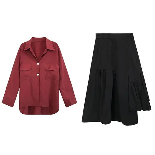 

Vintage Fashion Loose Women Sets Clothes High Waist Irregular 2 Pcs Set Brief Korean Plus Size Single Breasted Two Piece Set