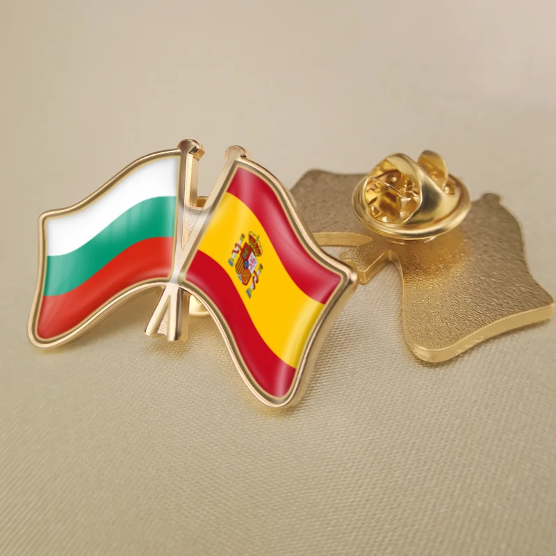 

Bulgaria and Spain Crossed Double Friendship Flags Lapel Pins Brooch Badges