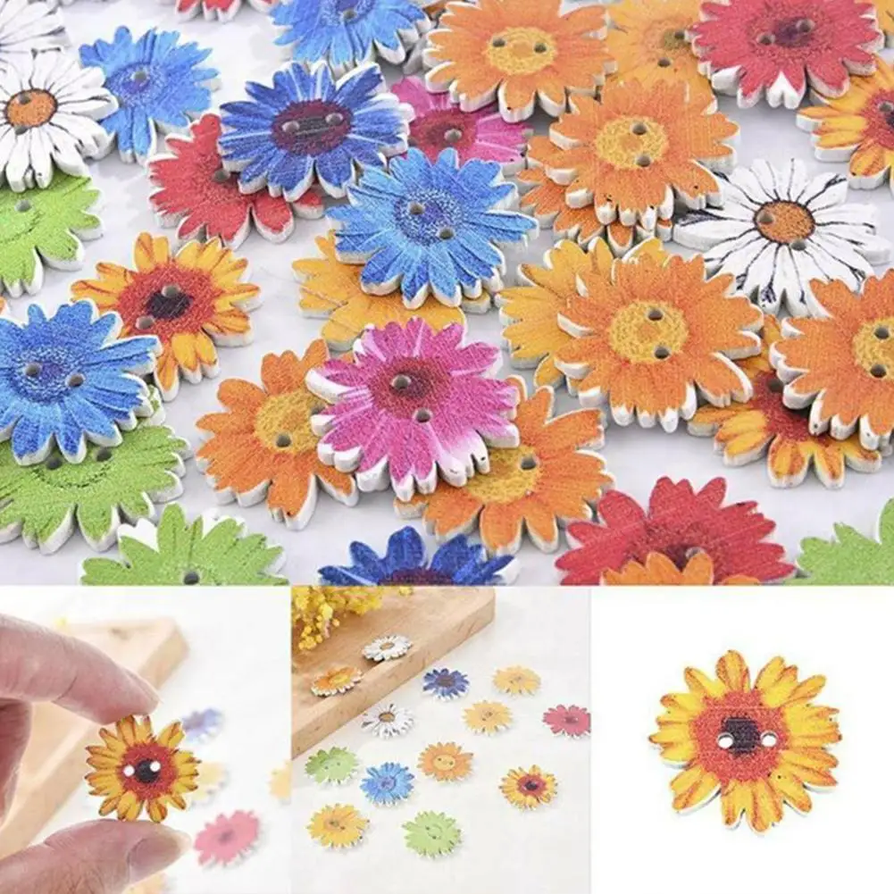 

25mm Wooden Chrysanthemum Button Cute Flower DIY Handmade Accessories Creative Button Cartoon Small Daisy Patch Wood Wood Z4I0