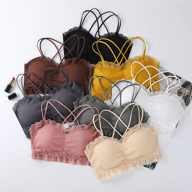 

Crop Top Women Sports 2021 Female Streetwear Underwear Sexy Lace Push Up Bandeau Lingerie Bralette Tops Bra Ladies Brassieres