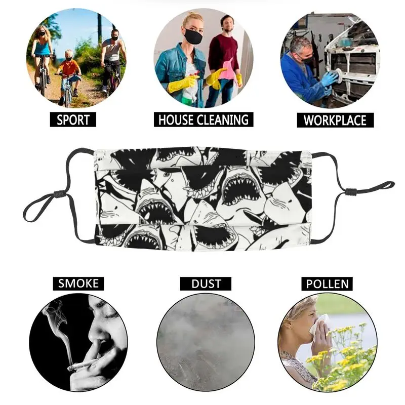 

Soft Animal Black And White Shark Reusable Unisex Adult Face Mask Anti Haze Dust Protection Cover Respirator Mouth Muffle