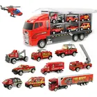 Пожарная машина из сплава, игрушечный автомобиль, литый под давлением вертолет, контейнер, грузовик, комбинированные транспортные средства, обучающие игрушки для детей, подарок для мальчиков