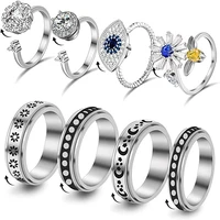 fashionable fingertip rotating ring adjustable zirconia flower evil eye ring stainless steel rotating ring relieves anxiety