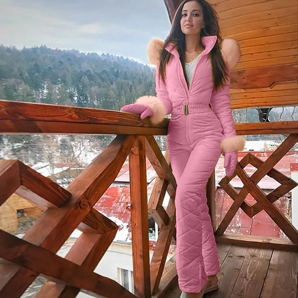 Цельный лыжный комбинезон женский модный Повседневный толстый теплый для
