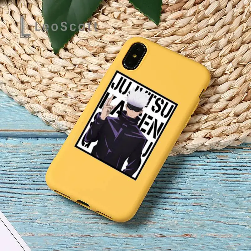 

Hot Anime Jujutsu Kaisen Phone Case Yellow Candy Color for iPhone 11 12 mini pro XS MAX 8 7 6 6S Plus X SE 2020 XR