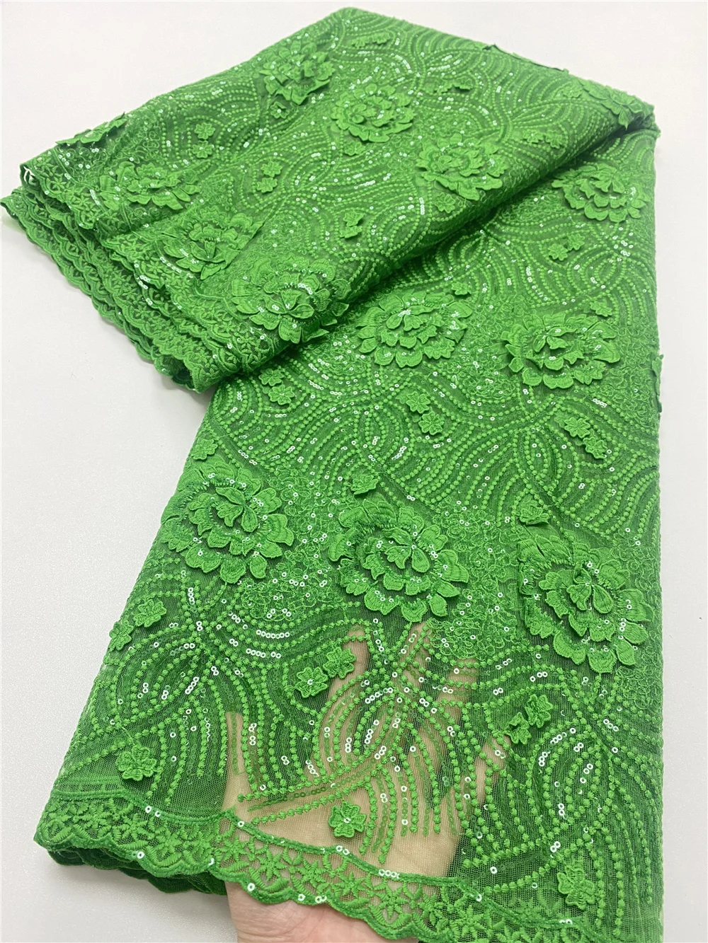 

NI.AI зеленый вышитый Африканский чистая кружева нигерийская Тюль Ткань 2021 высокое качество французские пайетки кружева ткани 5 ярдов/шт 4132B