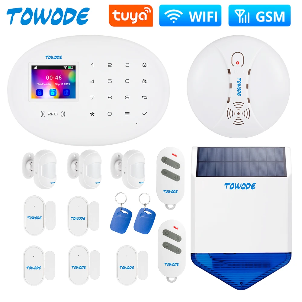 

TOWODE W204 Tuya WIFI GSM 4G Smart Alarm System Home Security RFID Card Wireless Alarm Smoke Door Window Sensor Detector Kit
