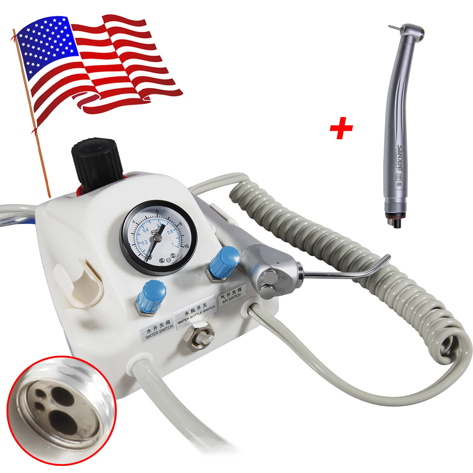Dental Portable Air Turbine with air water syringe+High Speed handpiece 4 Hole dental high speed handpiece NSK Dental tools