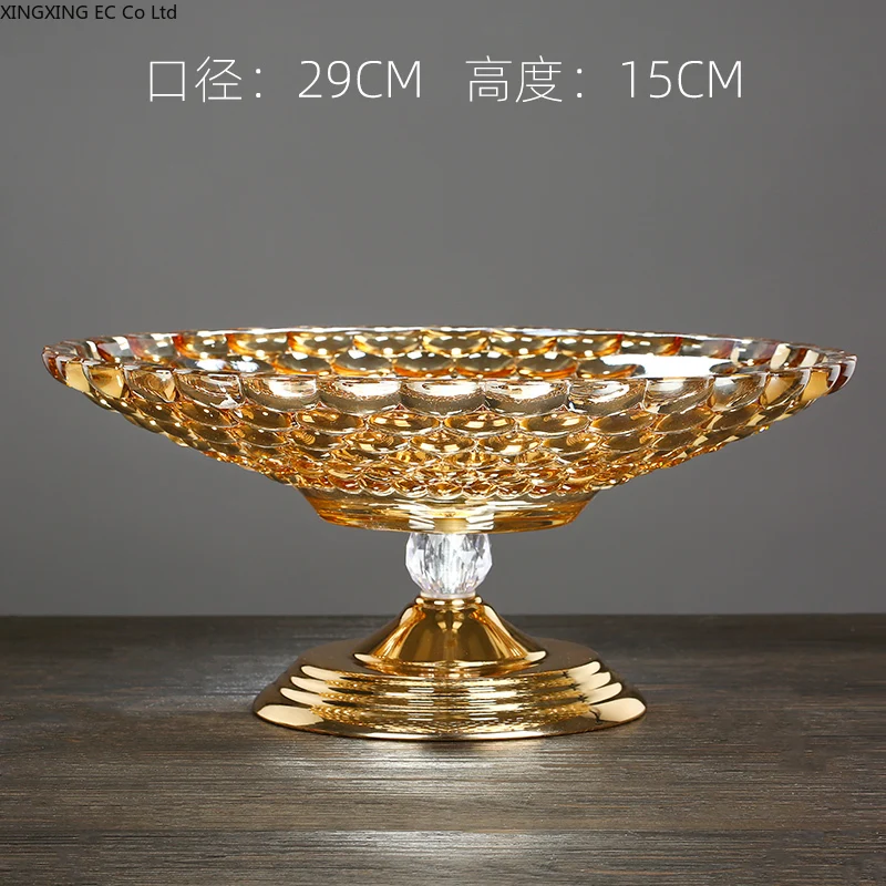 

European-style Fruit Plate Crystal Glass Living Room Home Creative Modern Coffee Table Large Tall Fruit Plate Candy Snack Plate