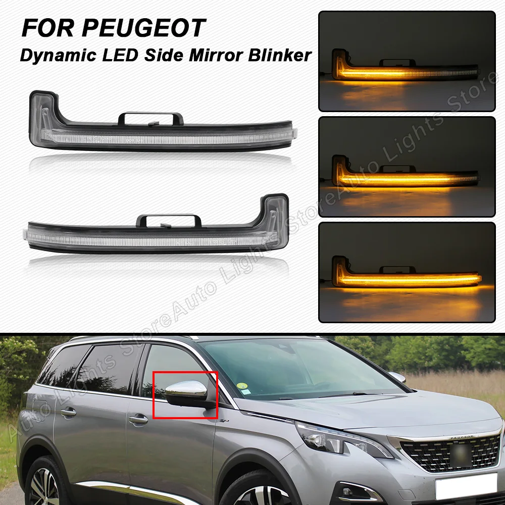 

2Pcs For Peugeot 3008 5008 2017 2018 2019 2020 2021 LED Side Mirror Blinker Light Dynamic Flowing Turn Signal Lamp Indicator
