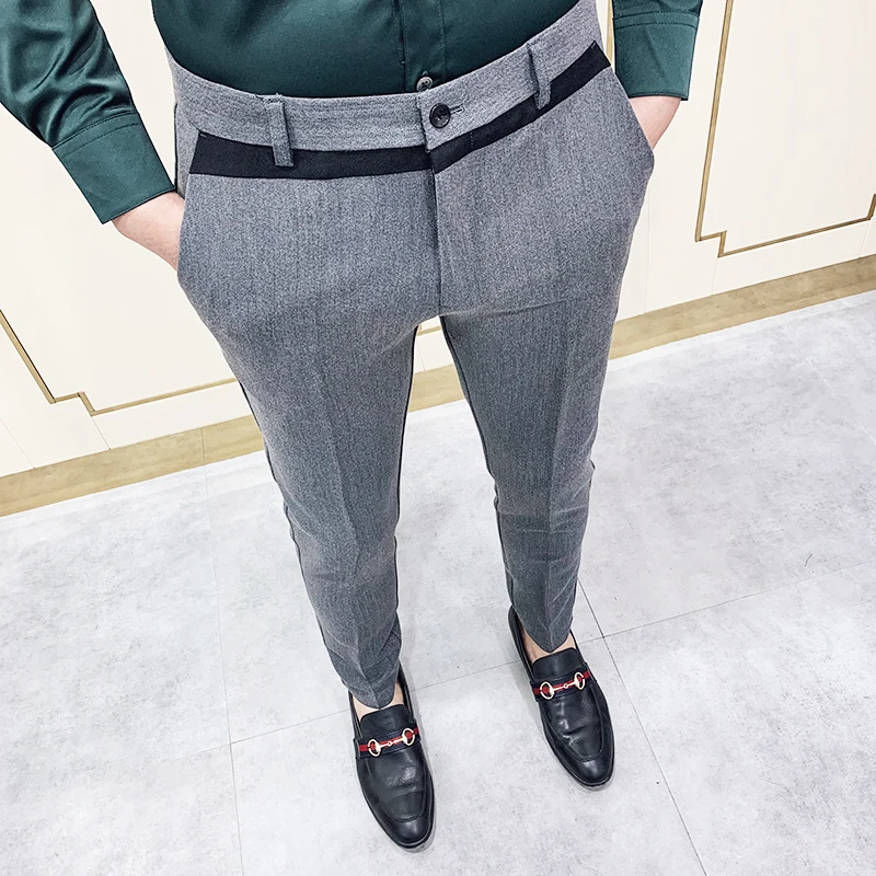 Высокое качество Pantalon Homme деловой костюм брюки черные серые мужские платья