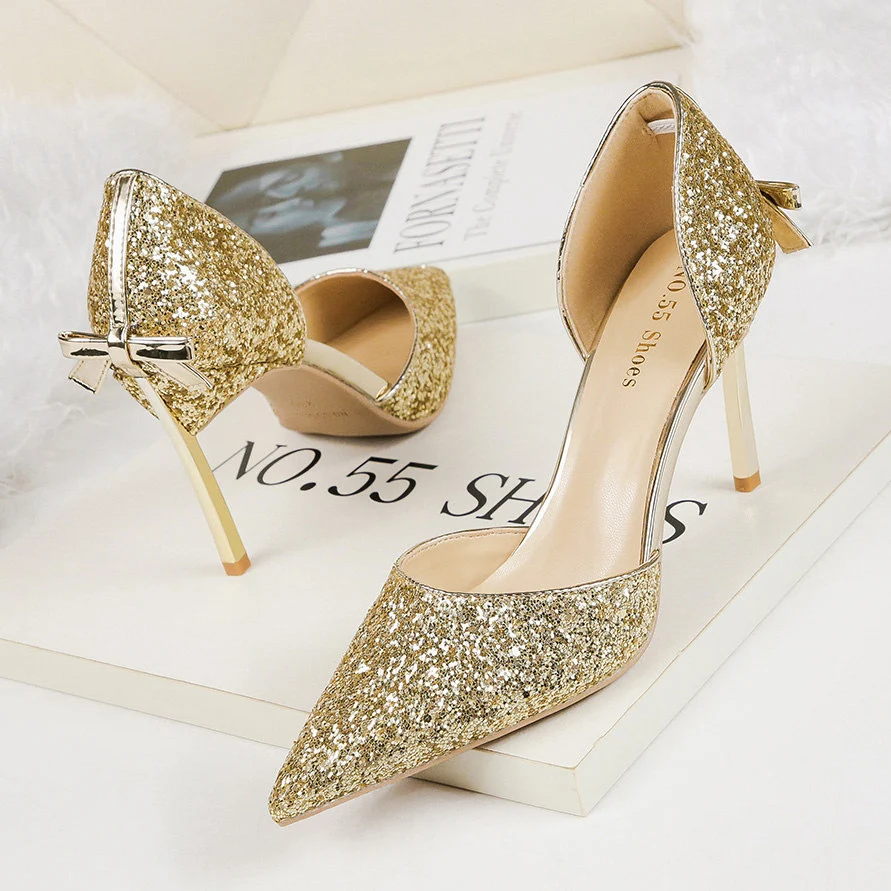 2019 г. Женские босоножки на тонком высоком каблуке 8 см пикантные блестящие яркие