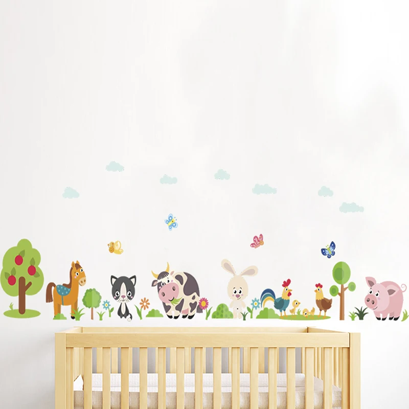 Милые животные ферма настенные наклейки для домашнего украшения детская комната