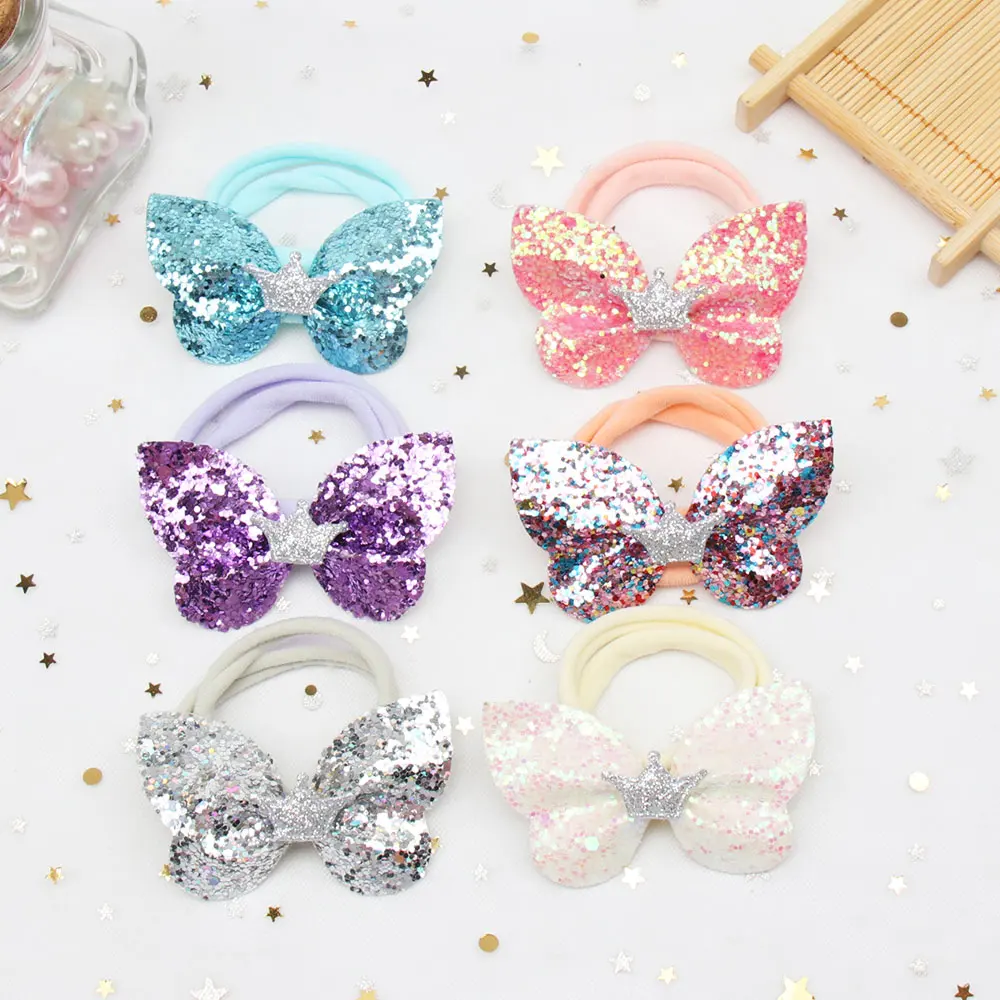 6 шт./компл. бабочки детские ленты для волос девочек модные блестящие аксессуары