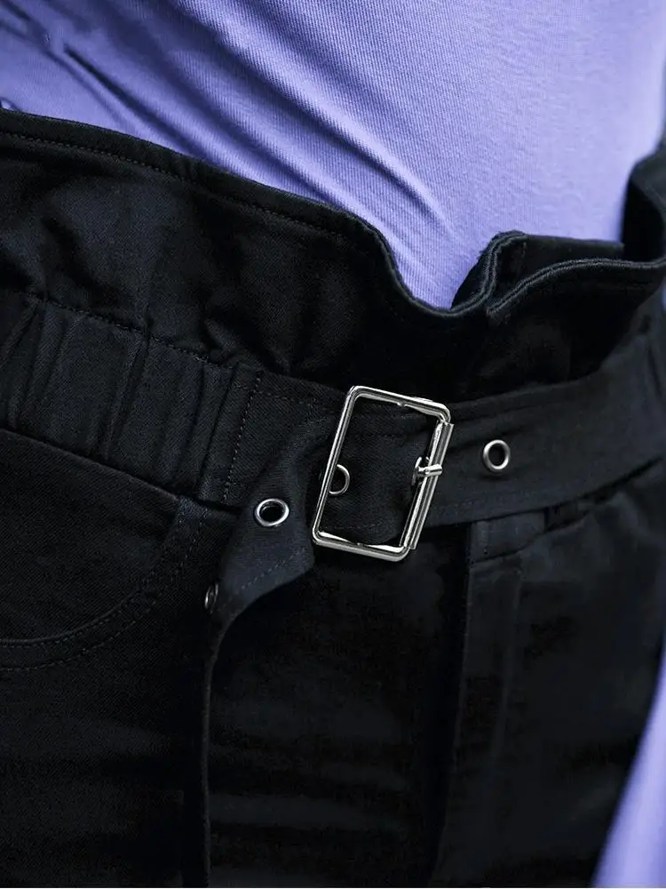 Женские узкие брюки с высокой талией и оборками в стиле панк поясом PK-340XC