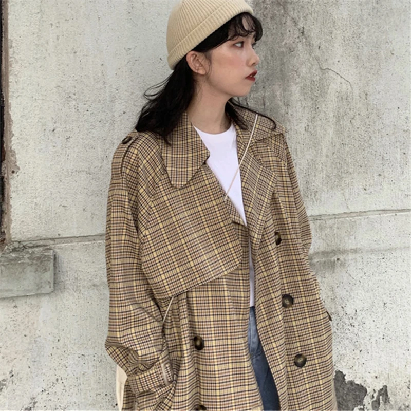 Женская Длинная ветровка в клетку весна-осень 2019 | одежда