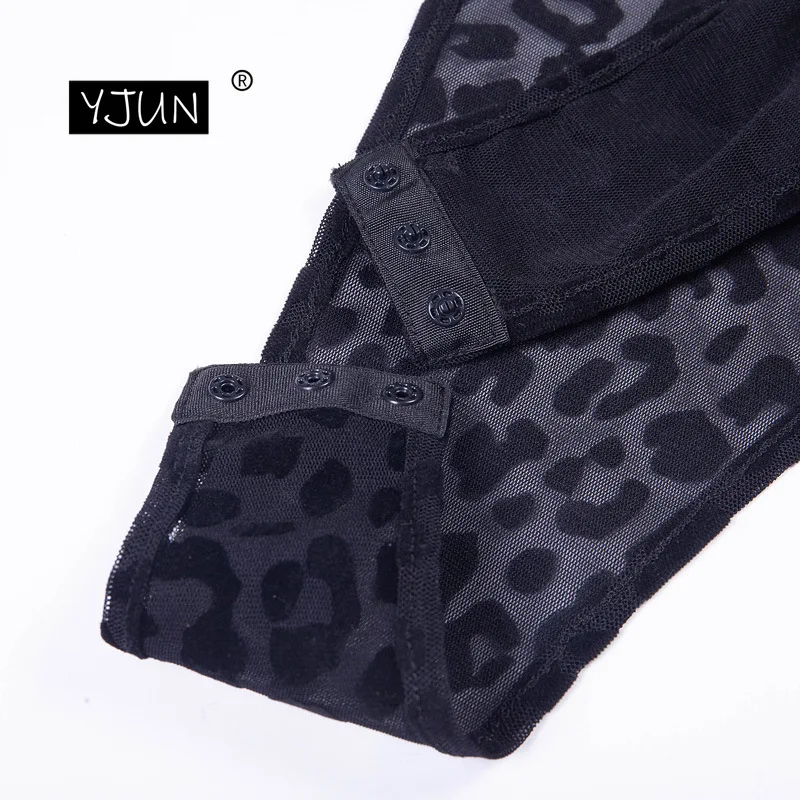 Сексуальное прозрачное леопардовое боди женские топы Осенние облегающие