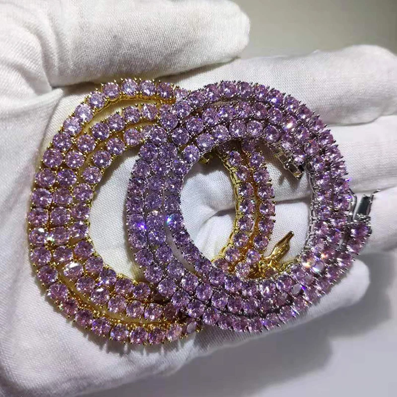 3/4/5/6 мм шириной 1 ряд розовый циркониевый камень CZ Bling теннис цепи ожерелье вокруг