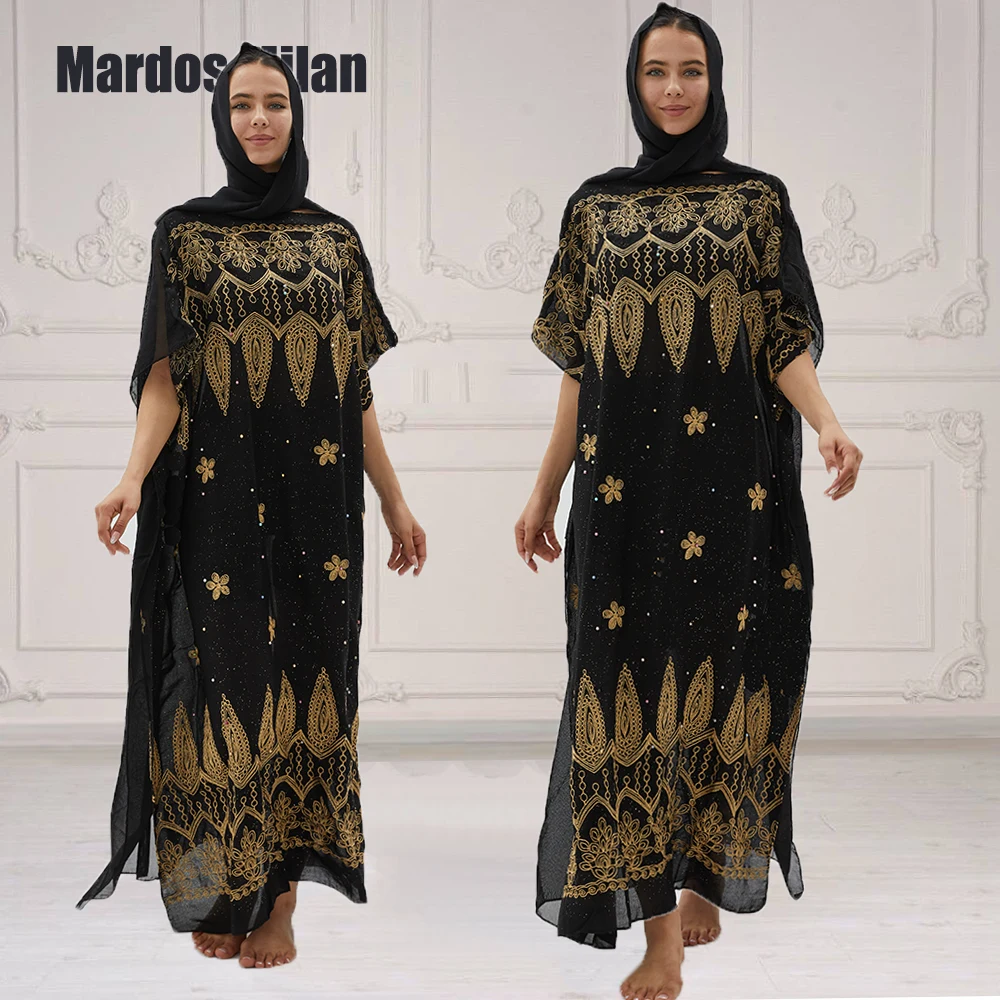 Новое летнее шифоновое мусульманское платье макси для женщин с шарфом женское-Африканский мусульманский абайя повседневные цветочные юбк...