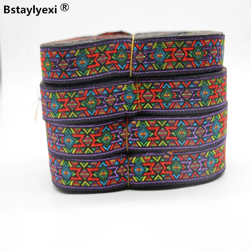 Бесплатная доставка 45 метров 19 мм Фиолетовый Цвет вышитая тесьма национальная