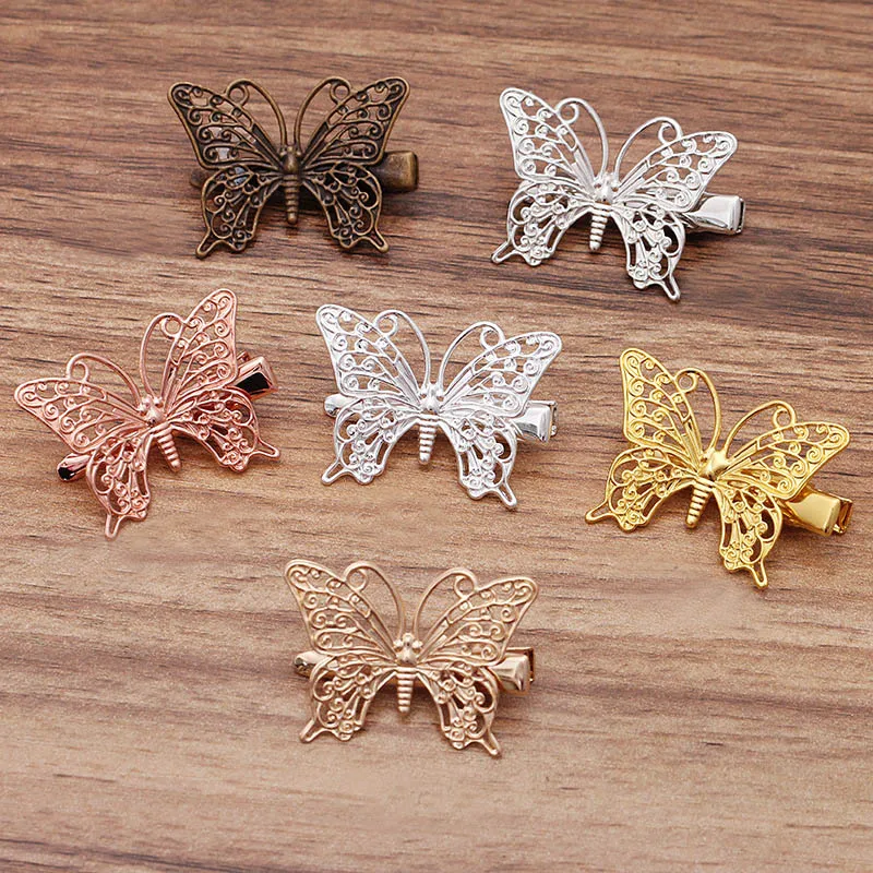 10pc 25*35mm Filigree Butterfly Bobby Pins Metal Clip Crocodile Duckbill Women Hair With Teeth Alligator Clips styling | Украшения и