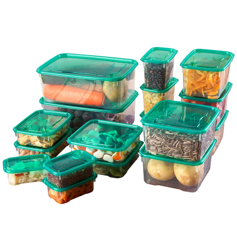 

NEWKBO 17PCS Kitchen Food Storage Container Set Transparent Refrigerator Sealed Preservation Box Plastic Grain Dried