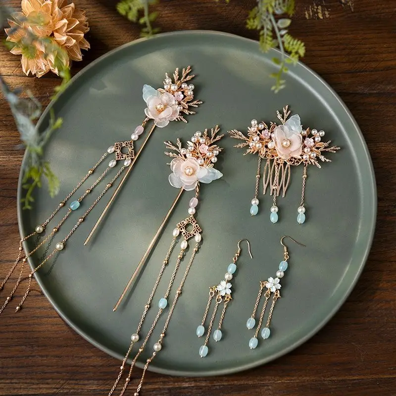 

Chinese Hanfu Hair Accessory Set Traditional Luxury Hair Accessories Jewelry Sets Hair Stick Hair Comb Earrings Gift