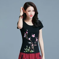 100 cotton t shirt women 5xl plus size t shirt vintage floral embroidery high quality solid color basic ladies tops casual