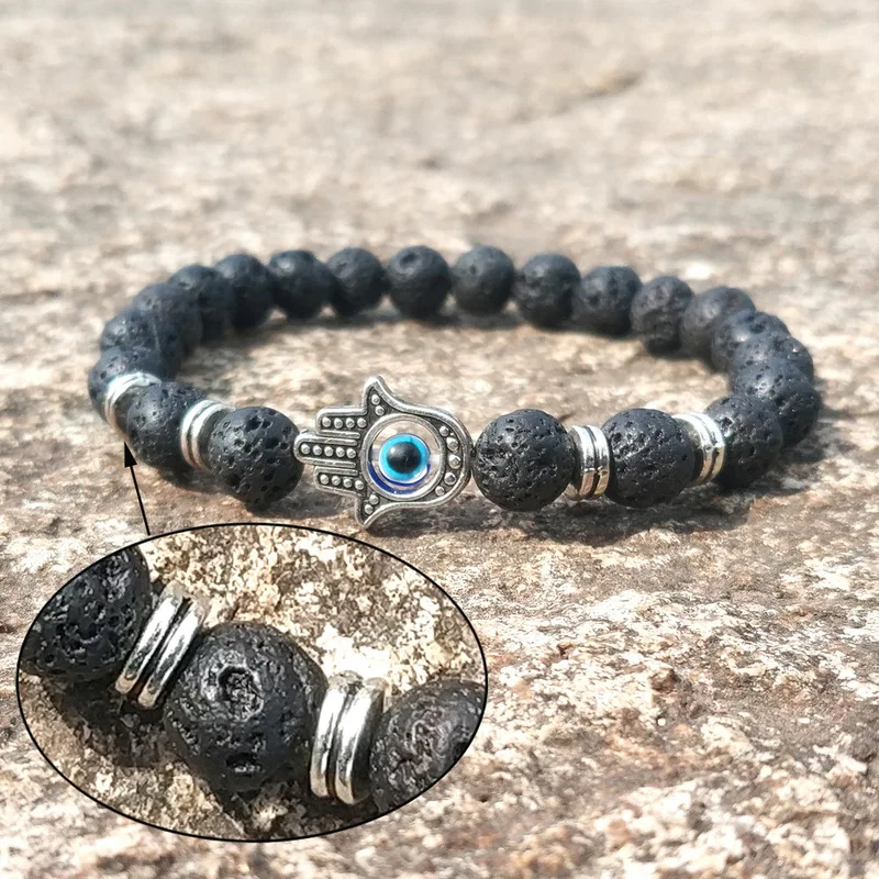 Модные подвески для рук и глаз 8 мм черные лавовые камни бусины браслеты сделай