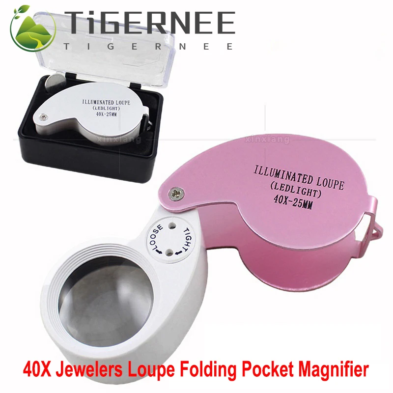 

40X Jewelers Loupe Folding Pocket Magnifier 2 LED Magnifier Handheld Portable Magnifying Glass with Light Diamond Stamp Lupa