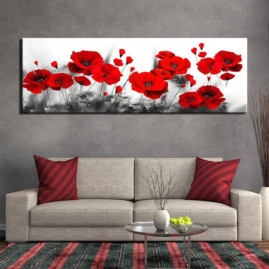 

Large Size 5D Round Diamond Painting Black And White Red Poppy Full Square Flower Embroidery Mosaic Cross Stitch Handmade QQ2060