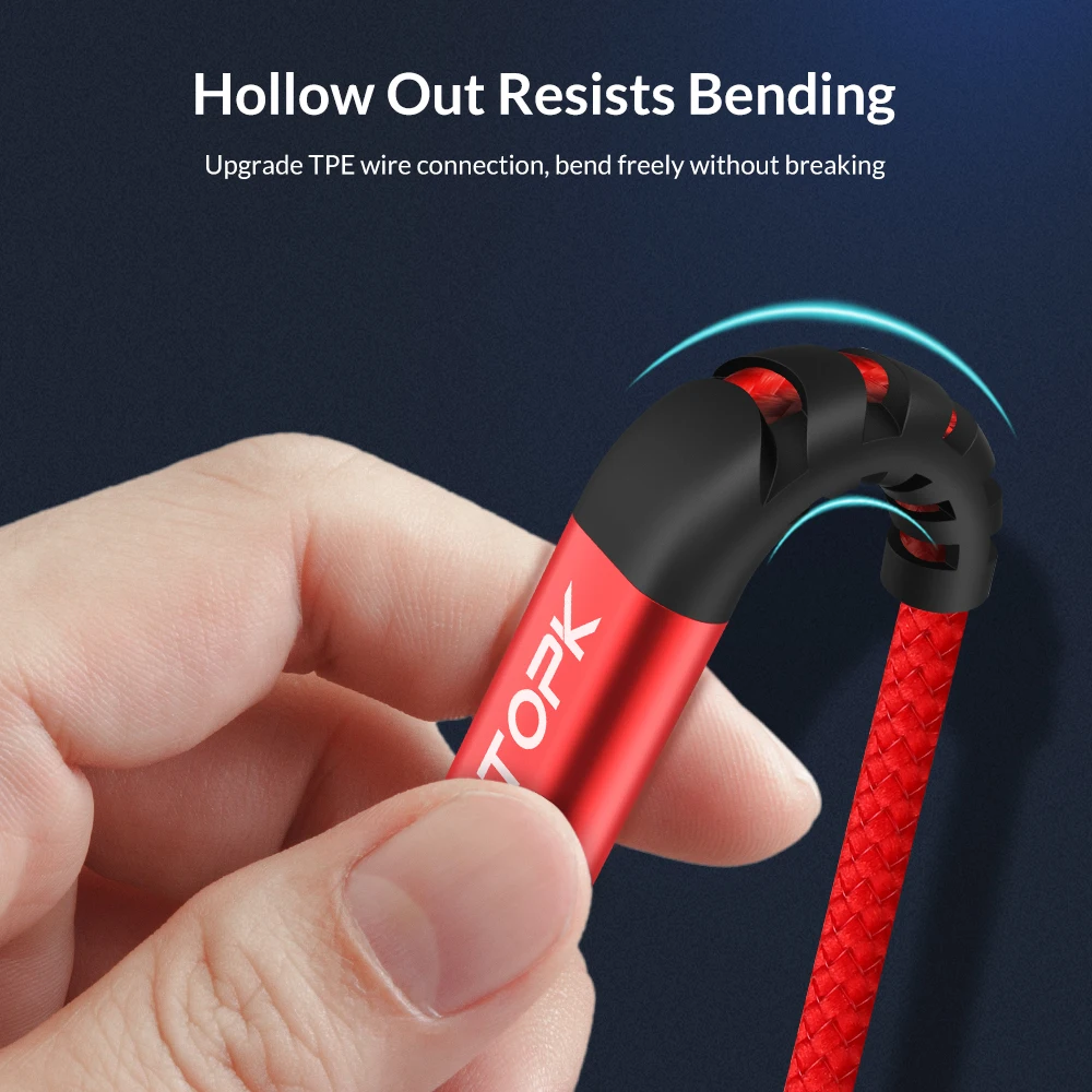 Кабель TOPK Micro USB для быстрой зарядки 2.4A телефонов Android нейлоновый 0.15 2 м|Кабели