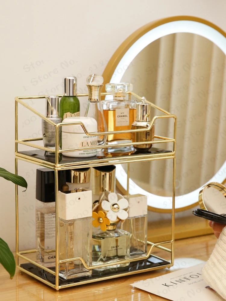 

Nordic Luxury Vanity Tray Jewelry Classification Storage Tray Large-Capacity Cosmetic Storage Box Desktop Finishing Shelf