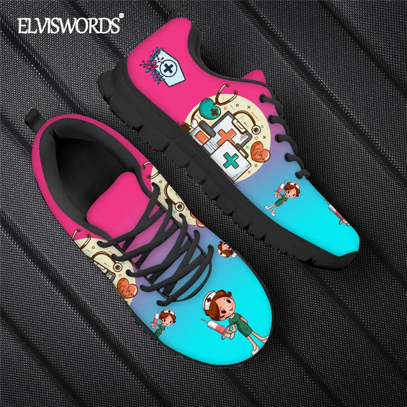 

Кроссовки ELVISWORDS женские на плоской подошве, дышащие сетчатые, дизайнерская обувь для медсестер, для медицинских работников, 2021